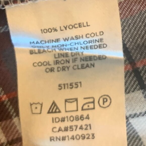 Loft Plaid Long Sleeve Blouse Ruffle Neck & Shoulder Sz L #125D - Picture 9 of 9